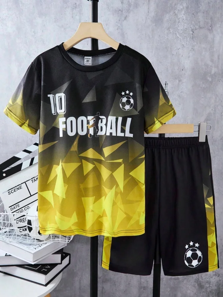 

Men's Summer Set Sportswear 2-piece Set Short Sleeve O-Neck Football Printed T-shirt Shorts Set Casual Fashion Men's Shorts Set
