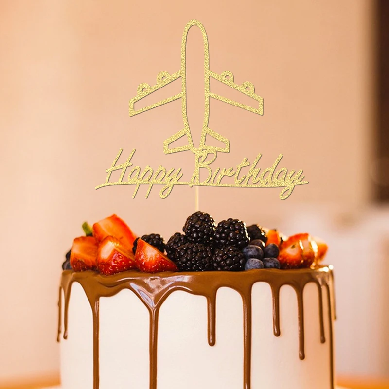 YOMDID Goldener Flugzeug-Kuchenaufsatz, glitzernder Kuchenaufsatz, Papier-Kuchendekoration, glitzernde Party-Kuchendekoration für Geburtstagsfeiern – Detail 7