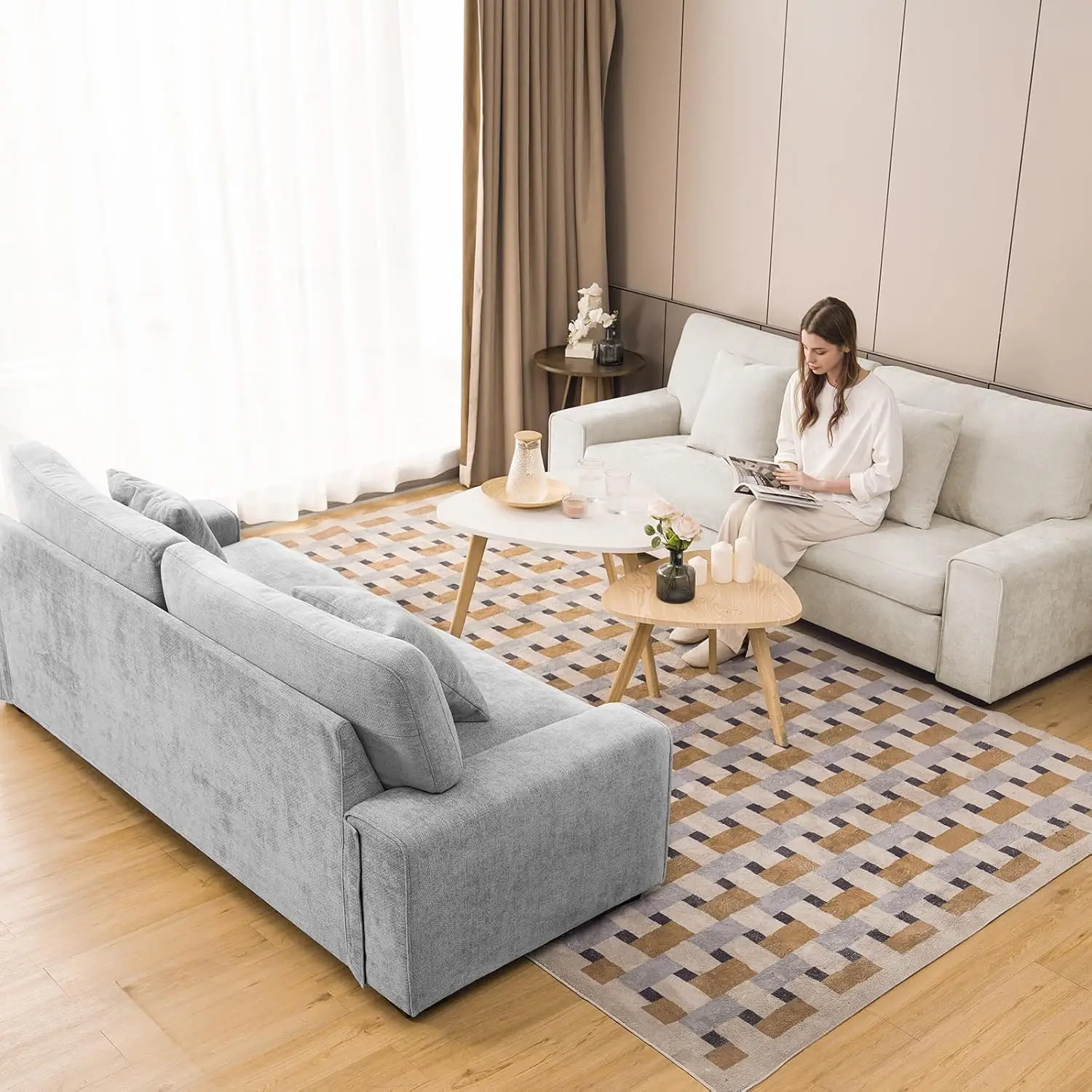 Modern Living Room Chenille Recliner Sofa Small Sofa,loveseat Sofa,Removable Sofa Cover Space Spring Cushions and Solid