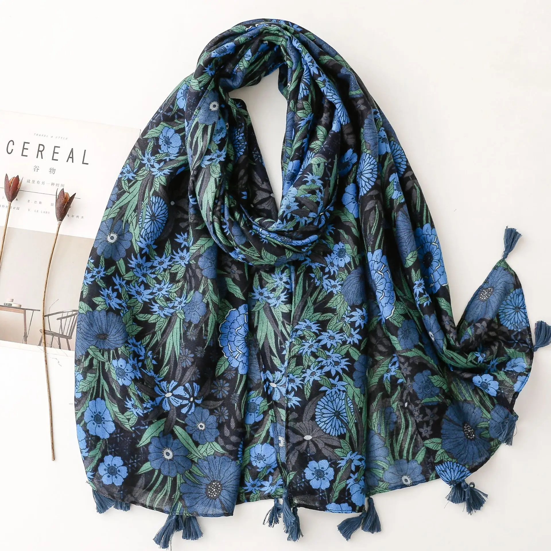 المرأة خمر العرقية نمط مطبوعة وشاح حريري التفاف شال للارتداء اليومي نزهات غير رسمية المناسبات الرسمية السفر