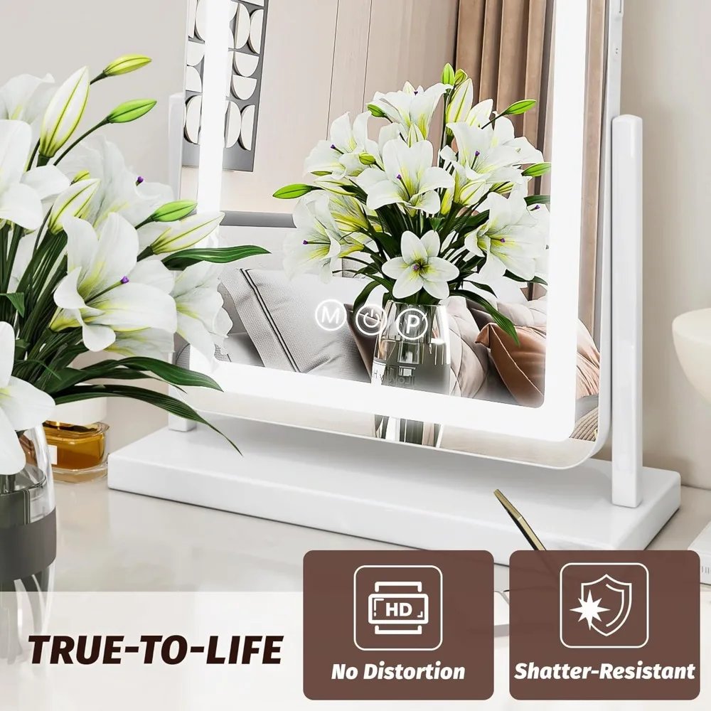 مرآة زينة مضاءة مقاس 18 × 13 بوصة مع 3 أوضاع ألوان، وتحكم باللمس، ودوران 360 درجة ومكبر قابل للفصل للمكياج والعناية بالبشرة #6