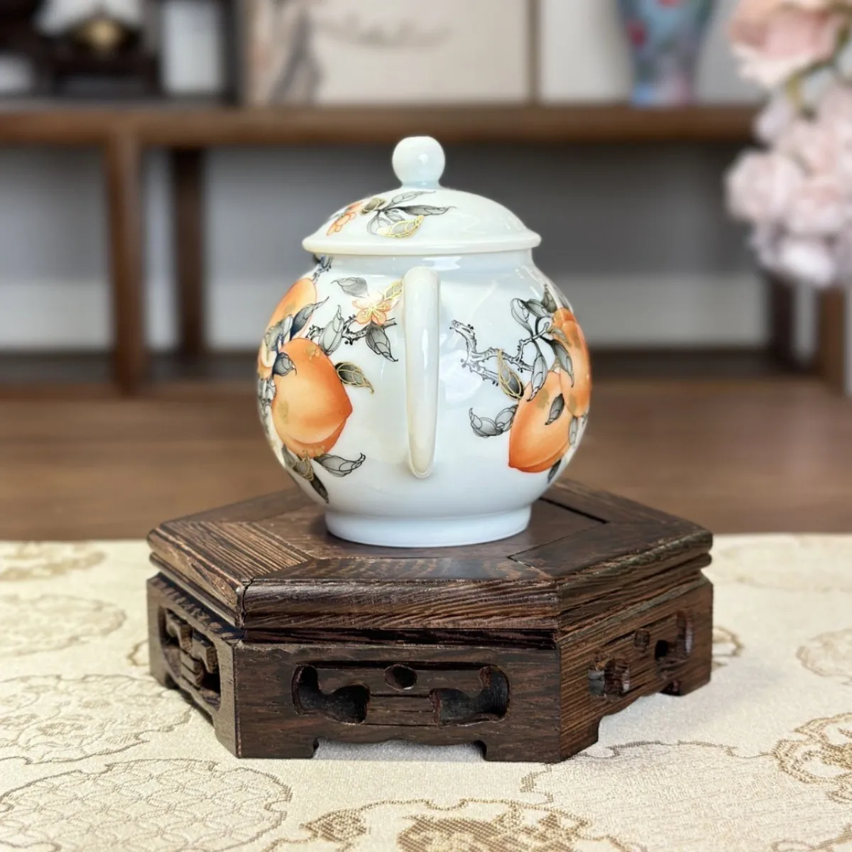 Jingdezhen high-end tea set pastel alum red five peach teapot ceramics collection gift