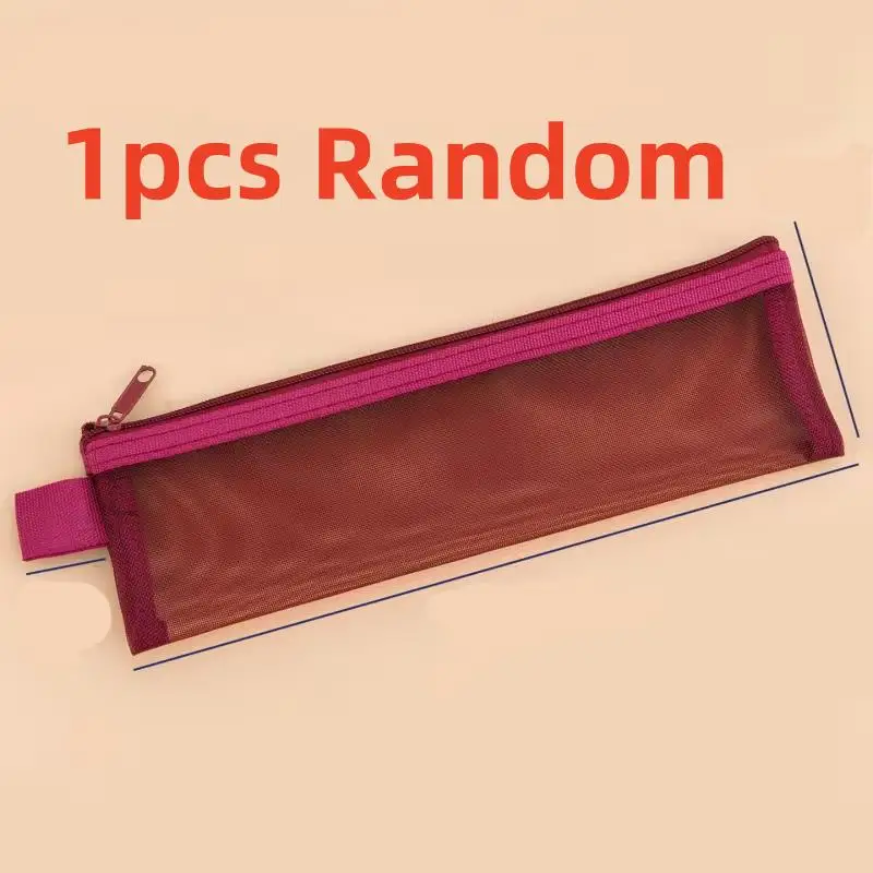 1or3 Random pcs Nylon Mesh Makeup Brush Bags, Transparent, Multi-Color, Large Capacity, Portable for School, Office, Travel
