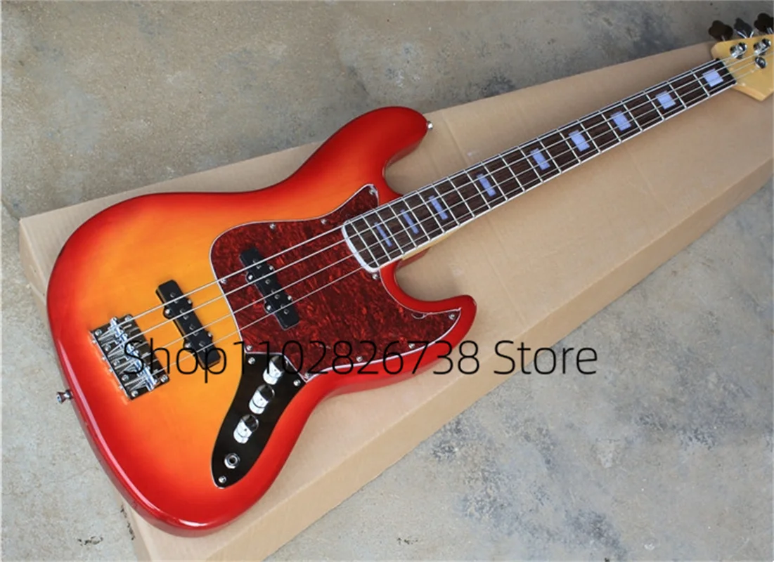 

4 Strings Bass Guitar Cherry Sunburst Body Ja Bass Maple Neck Red Tortoise Shell Guard Factory Custom Color