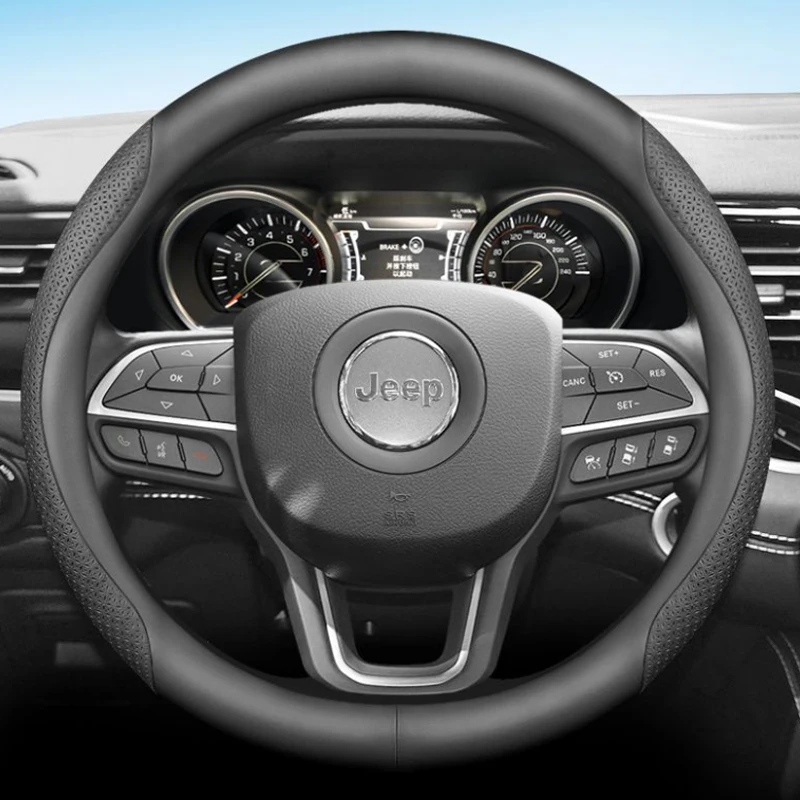 Leather Car Steering Wheel Cover for Jeep Grand Cherokee Wrangler Compass Avenger renegade 2012 - 2023 2024 2025 Accessories