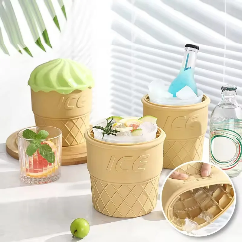 

2026 Summer Portable Silicone Ice Bucket Round Ice Cube Mold with Lid Quick Freeze Space Saving Bar Tool for Wine Beer Whiskey