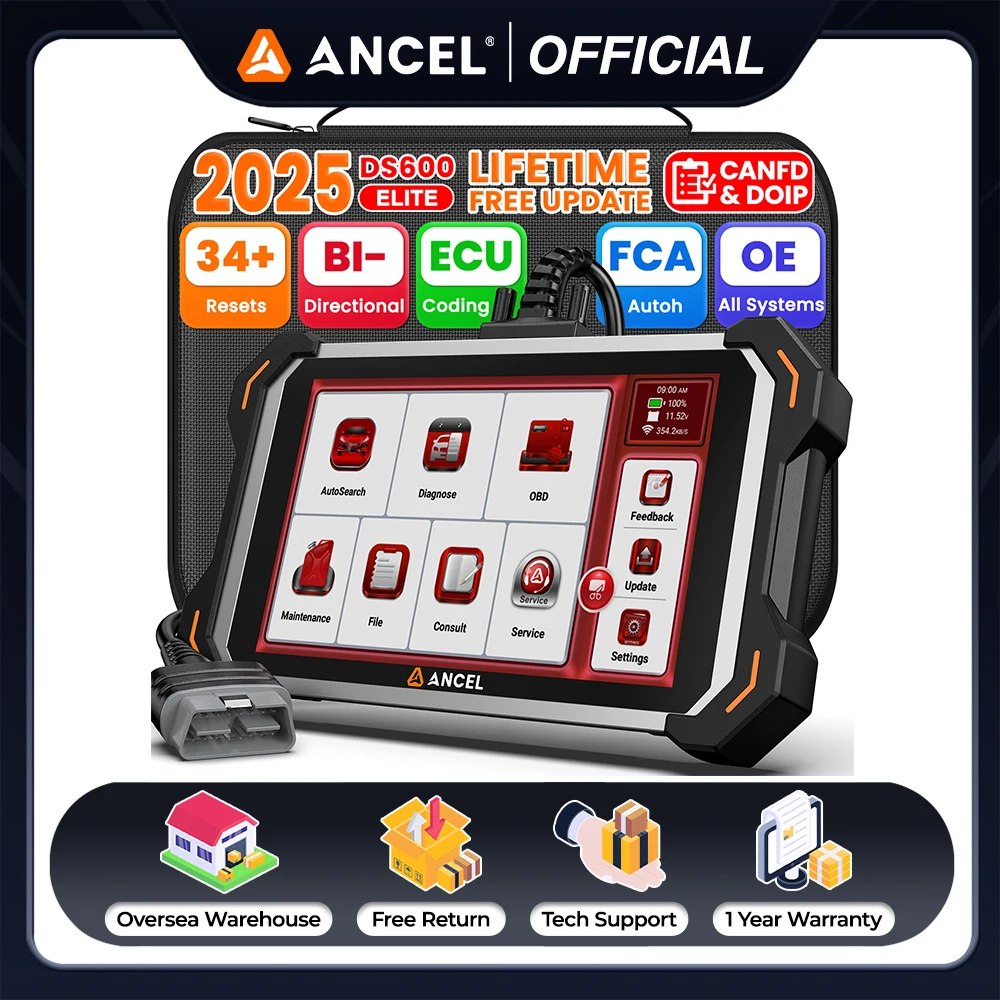 

ANCEL DS600 Elite CANFD DOIP OBD2 Diagnostic Tool 34 Reset OBD 2 Car Scanner Full System ECU Coding Bi-Directional Control Scan