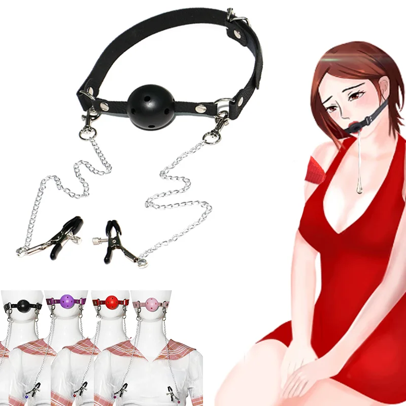 

Sex Open Mouth Gag breast Clip Harness Oral Fixation Nylon Band Ball Gag Mouth Plug Adult Restraint Slave Bondage Toy