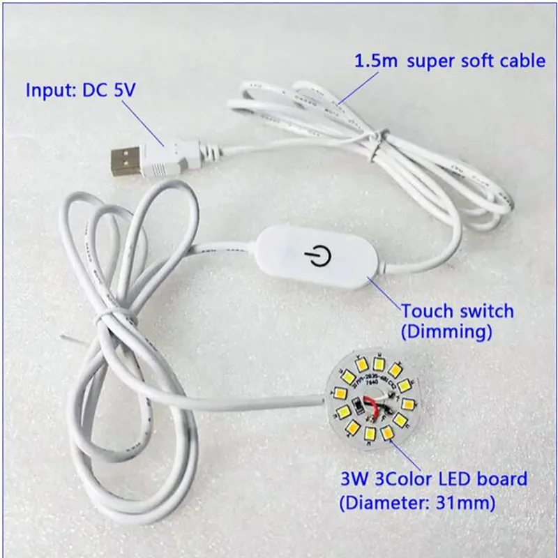 Imagem -03 - Dimmable Usb Led Night Light com Interruptor de Toque Luzes de Mesa Lâmpada do Livro Leitura do Quarto dc 5v Cores 3w 10w Comprimento de Linha 1.5m