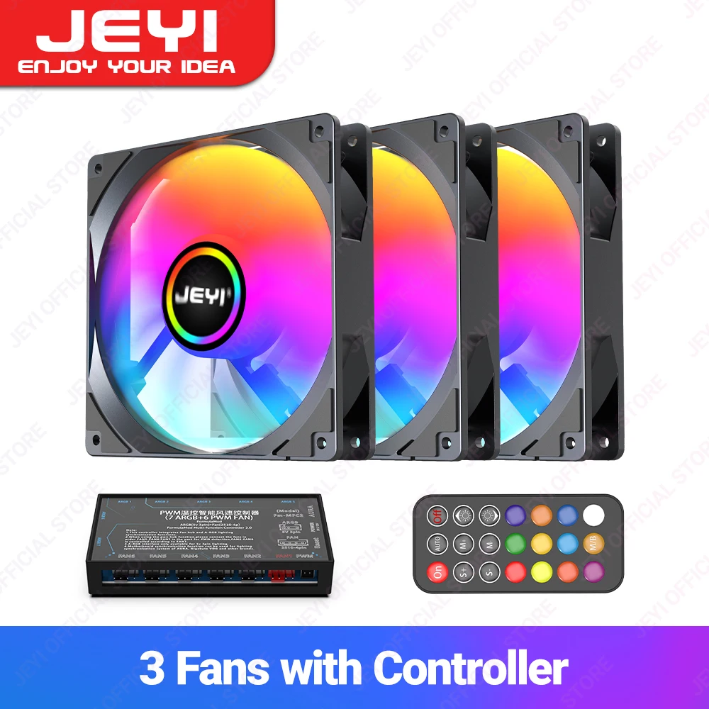 Jeyi 120Mm Pc Argb Cooling Fan Aura Sync Rgb Computer Fans Ultra Stille Heatsink Ventilator Met 4pin Pwm En 5V 3pin Argb Poort
