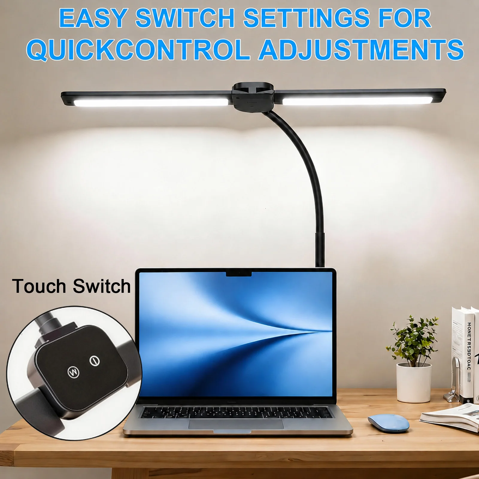 LED-Schreibtischlampe für Home Office, Augenschonende Architektenleuchte mit Klemme, Doppelkopf-Computermonitor-Tischlampe mit 3 Farbmodi und 10 Helligkeitsstufen, Verstellbar für Lesen, Lernen,