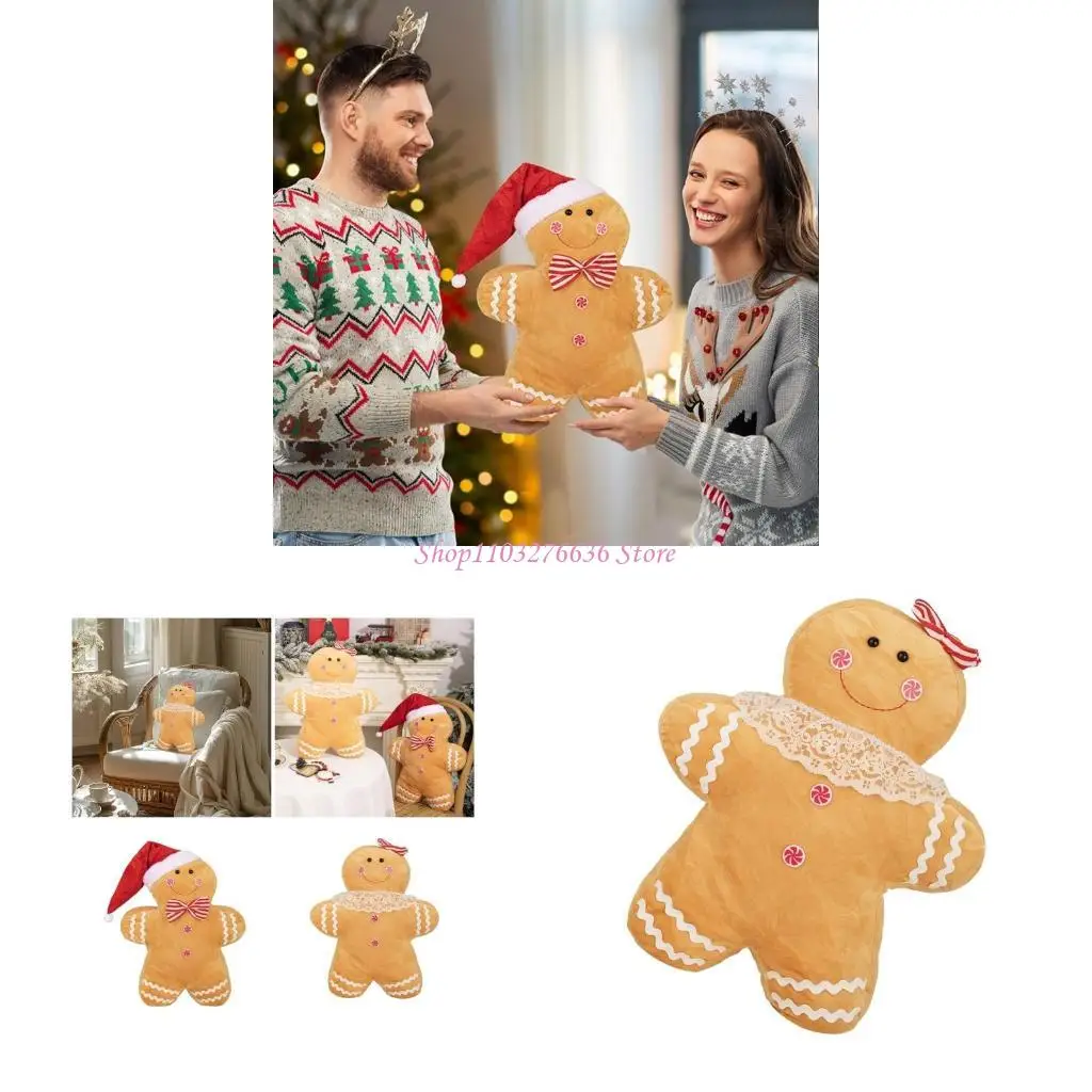 

R6FD Soft Christmas Theme Plush Toy Gingerbreadman Throw Pillow for Bed Sofa Office Chair Decoration Holidays Home Accessory
