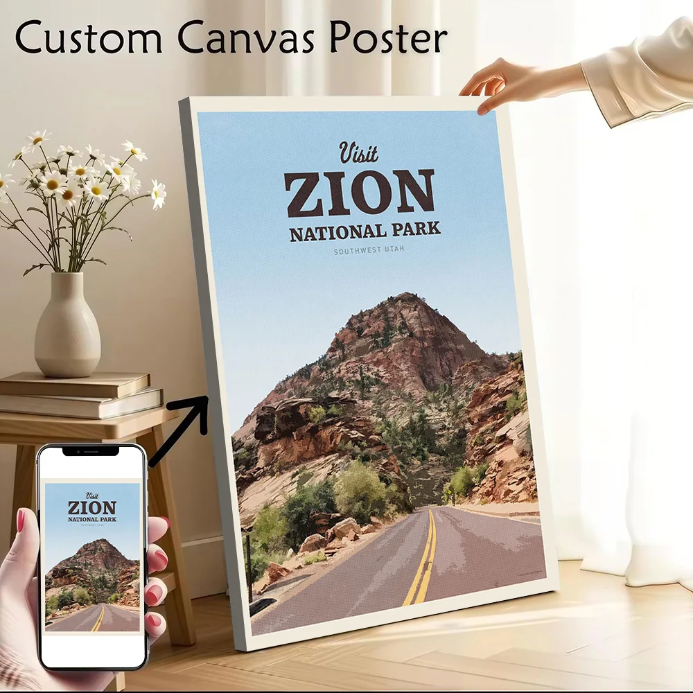 Visit Zion National Park Canvas Print Perfect Gift for Fans Lovers Personalized Wall Art Poster for Home Decor Ornaments Bedroom
