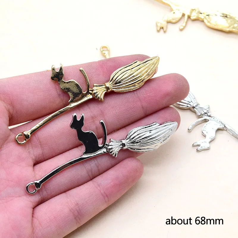 6pcs Riding Broom Cat Alloy Charms Fashion Keychain Pendant Accessory Diy Anime Jewelry Making Supply