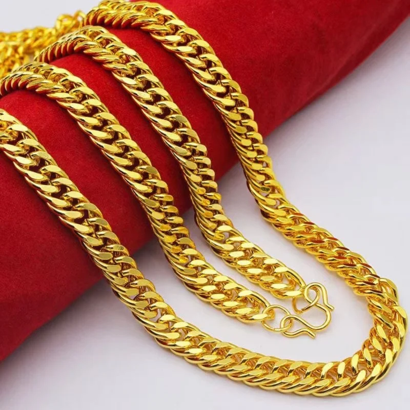 

Luxury 100% Real 24K Gold Tank Chain Bold Heavy Curb Link Necklace Men's Boss Chain Masculine Jewelry