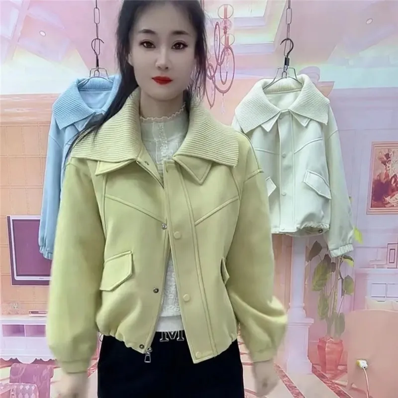 2025 Cappotto allentato con risvolto da donna primavera autunno Casual Nuovo design femminile Piccola giacca corta Semplice capispalla da donna impiombati