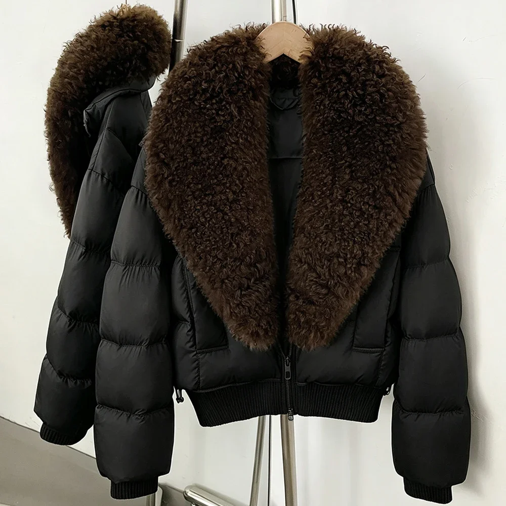 OFTBUY Winter Quality Detachable Real Lamb Fur Collar Coat Women Duck Down Jacket Female Short Puffer Coat Insulated Outerwear