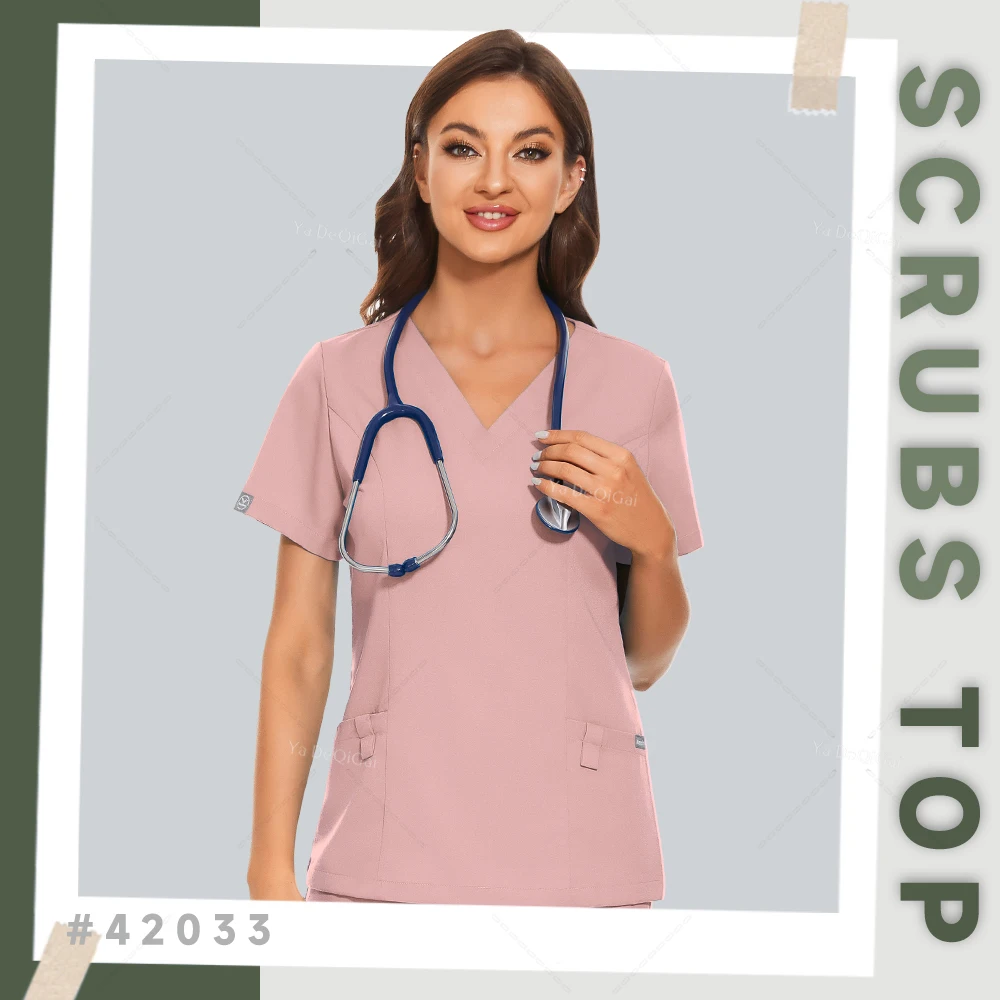 Hospital Nurse Uniforms Healthcare Workers Nursing Workwear Tops Casual Short Sleeve V-neck Scrubs Shirts Medical Blouse