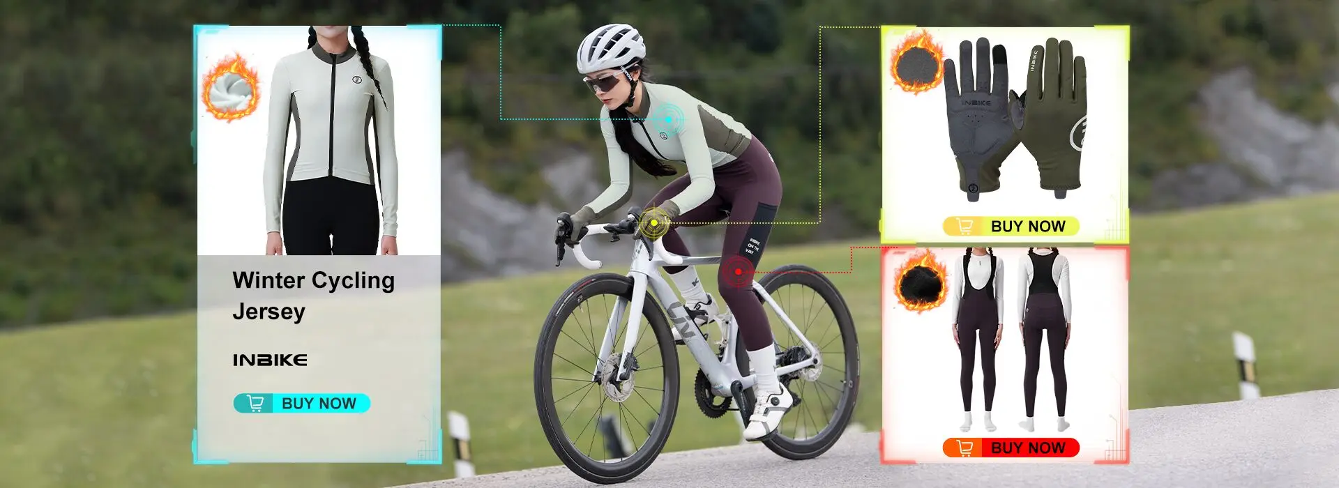 INBIKE Radfahren Trägerhose Damen Winter Warme Fleece Mountainbike Radhose Professionelle Team Gel Gepolsterte Mountainbike Hose – Detail 1