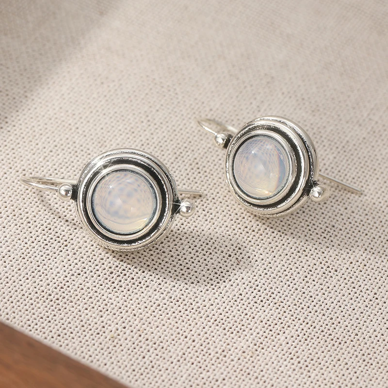 Vintage-Anhänger-Ohrringe mit synthetischen Edelsteinen für Damen, versilberter Metallanhänger, Ohrschmuck, täglicher Schmuck, Geschenke