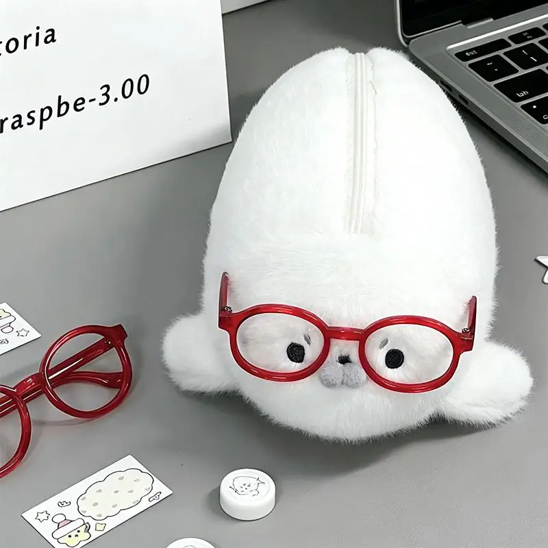 Funny Cute Seal Doll Pencil Case High Aesthetic Value Storage Bag Large Capacity Plush Stationery Bag Students School Supplies