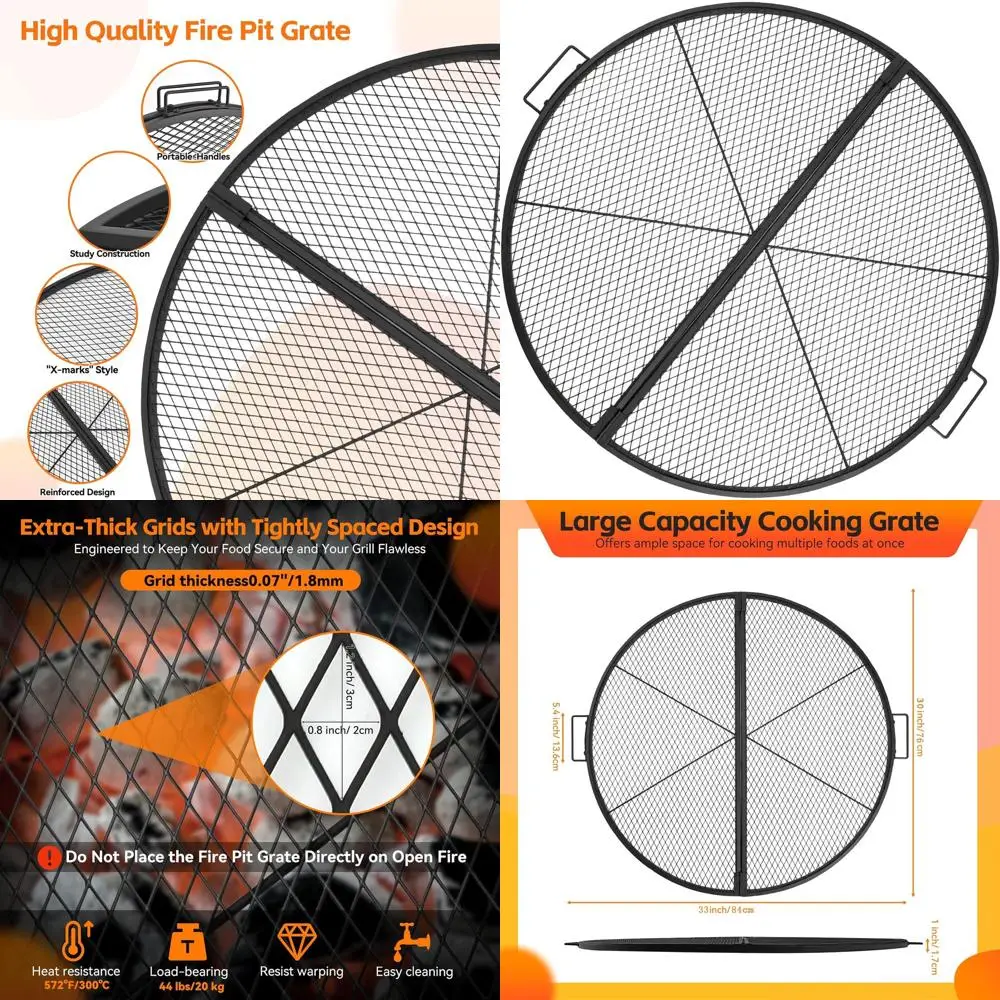 

Portable Heavy-Duty Folding Campfire Grill - 30 Round Cooking Grid for Outdoor Parties and Gatherings
