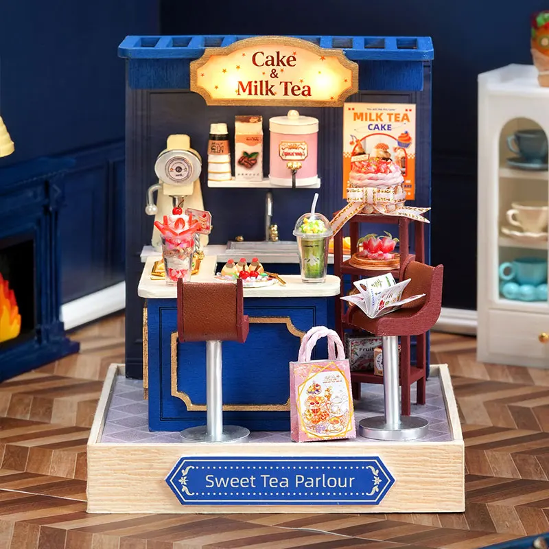 DIY Wooden Mini Casa Milk Tea House Miniature Model Kits With Furniture Puzzles Home Decor Crafts Dollhouse for Friends Gifts