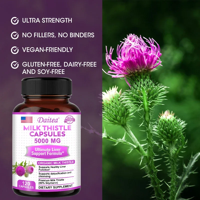 Organic Milk Thistle Extract 5000 mg Capsules and Dandelion Thistle, Liver Health, Supports Liver Function, Non-GMO, Vegetarian