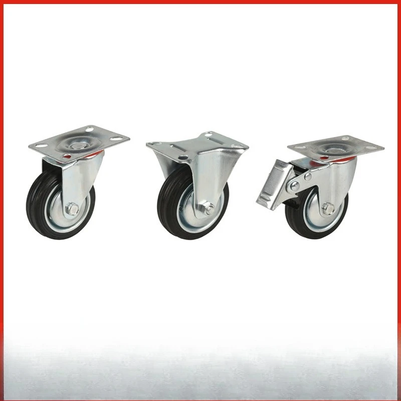 Wear Resistant 3 Inch Silent Rubber Caster Wheel Universal Swivel Directional Roller With Brake For Industrial Furniture Use