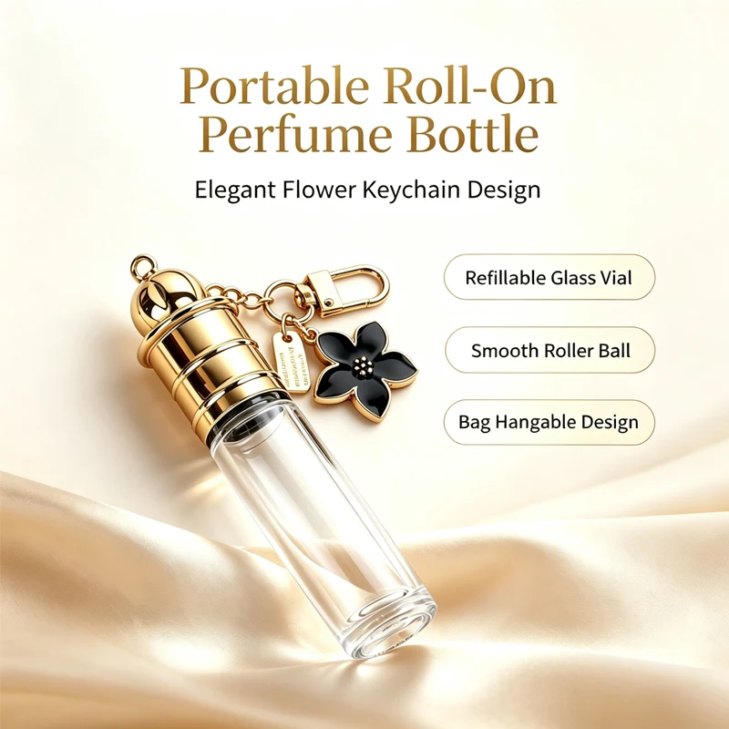 8ml Floral Transparent Glass Bottle With Ball Head Suitable for Packaging of Perfume and Aromatherapy Essential Oils Reusable