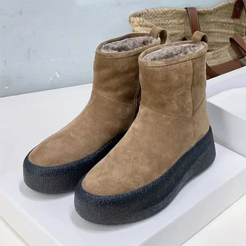 

Quality Snow Boots For Women Cow Suede Wool Warm Round Toe Short Boots Woman Winter Thick Sole Ankle Boots Woman