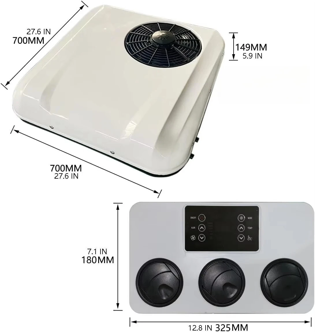 12V White Rooftop RVs Air Conditioner Parking Air Conditioner for Trucks RVs Vehicles Crane Van AC Unit for Car Quick Cooling