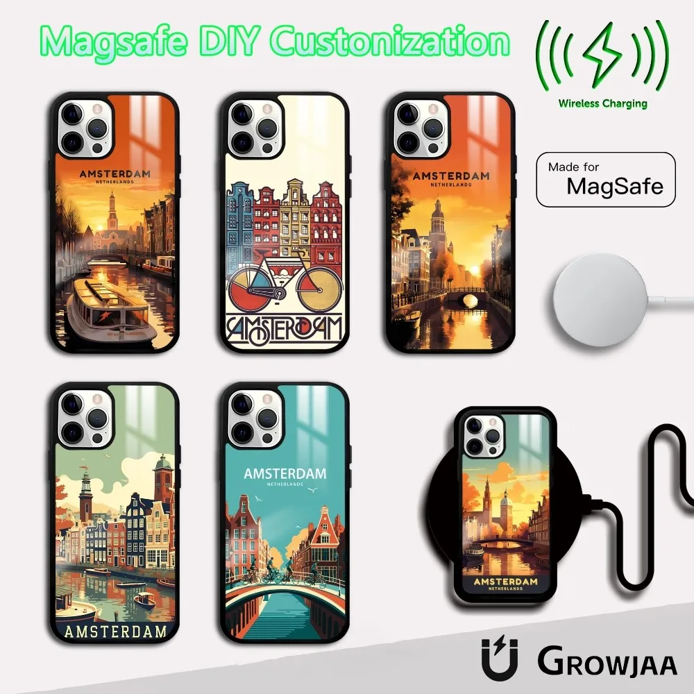 

Amsterdam Netherlands Art Phone Case For IPhone 16 15 14 13 12 11 Pro Max Plus Mini Magsafe Mirror Wireless Magnetic Cover