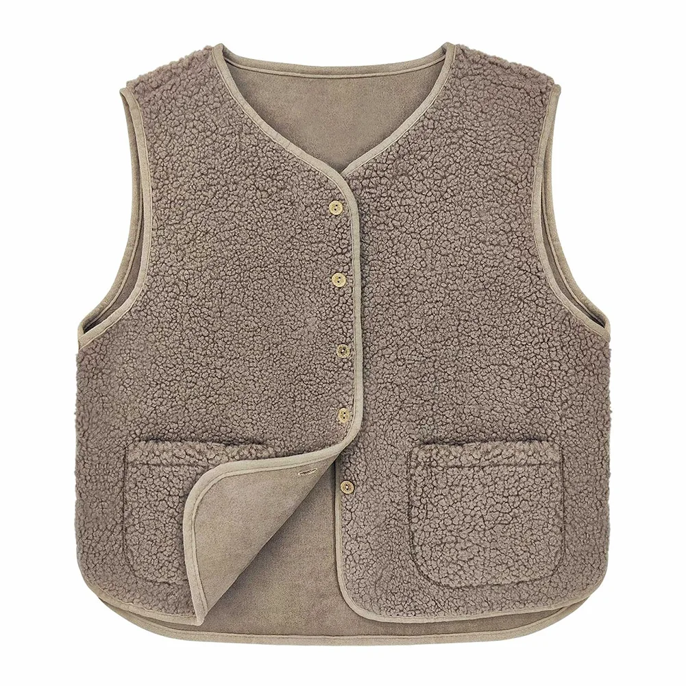 Button Waistcoat Teddy Fleece Vest Holiday Outfits Casual Outfits S 2XL Round Collar Sleeveless Coat Teddy Fleece Material