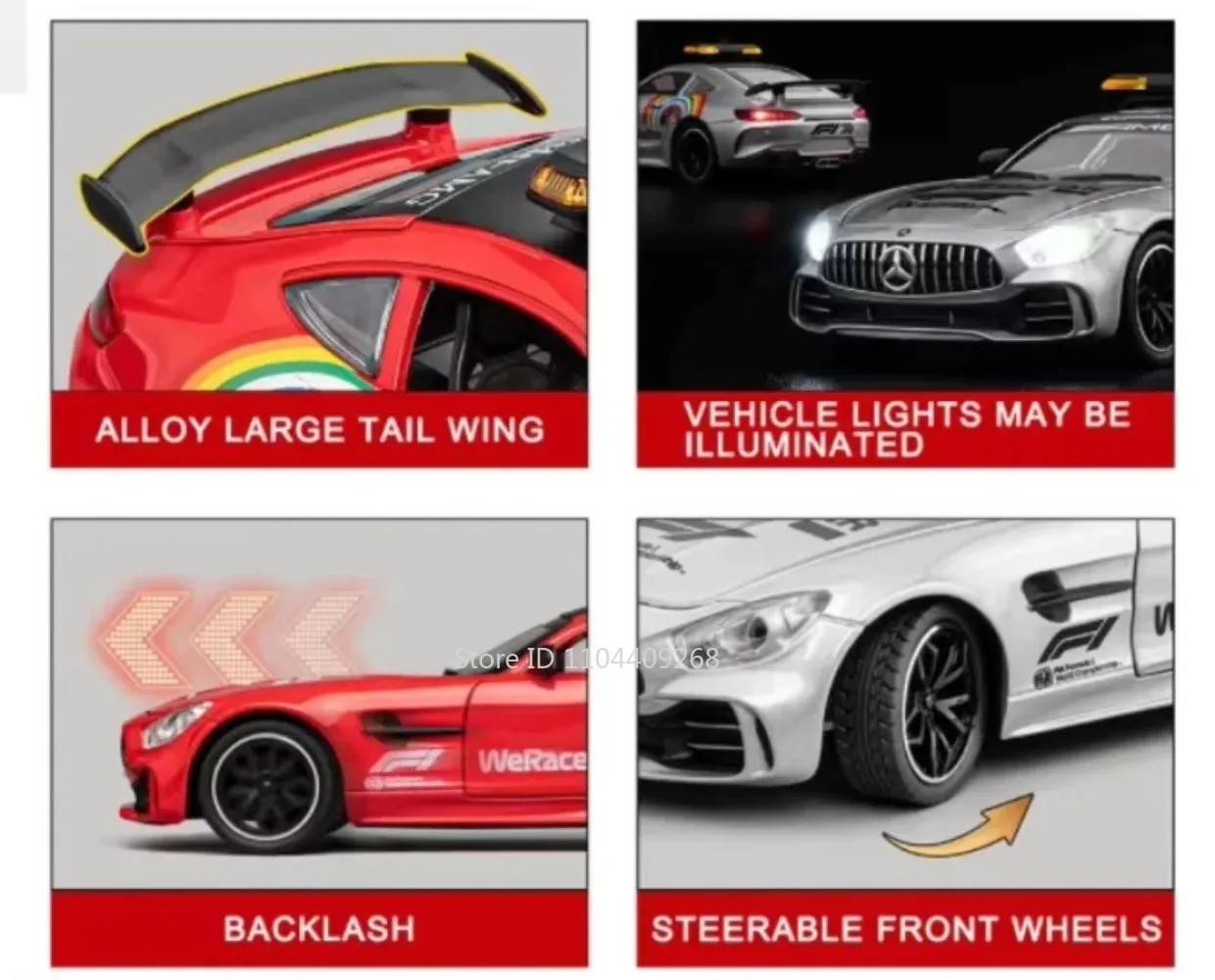 1:24 GTR Safety 300SL Sportwagen-Modell Spielzeug aus Legierung mit Sound und Licht Stoßdämpfung Miniatur-Fahrzeugmodelle Sammlerstück Geschenk – Detail 11