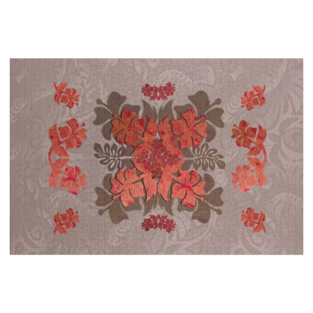

Hawaiian Quilt Series 2: Hibiscus Jigsaw Puzzle Custom Wood Personalized Baby Toy Puzzle