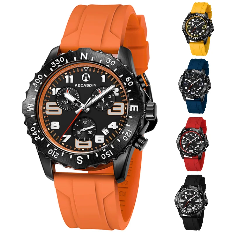 Imagem -06 - Relógio Luminoso Impermeável Masculino Relógio de Pulso Cronógrafo Resistência Multifuncional Relógio Esportivo Masculino Calendário Cool Trend 44 mm