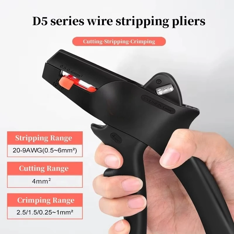FS-D5 Automatic Wire Stripper Multifunctional Electrician Plier 0.5-6mm² AWG22-10 Cable Stripping Cutting Pulling Hand Tool