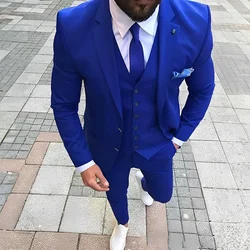 Royal Blue Formal Men's Suit Elegant Wedding Tuxedo Groom 3 Piece Set Jacket Pants Vest Custom Dress