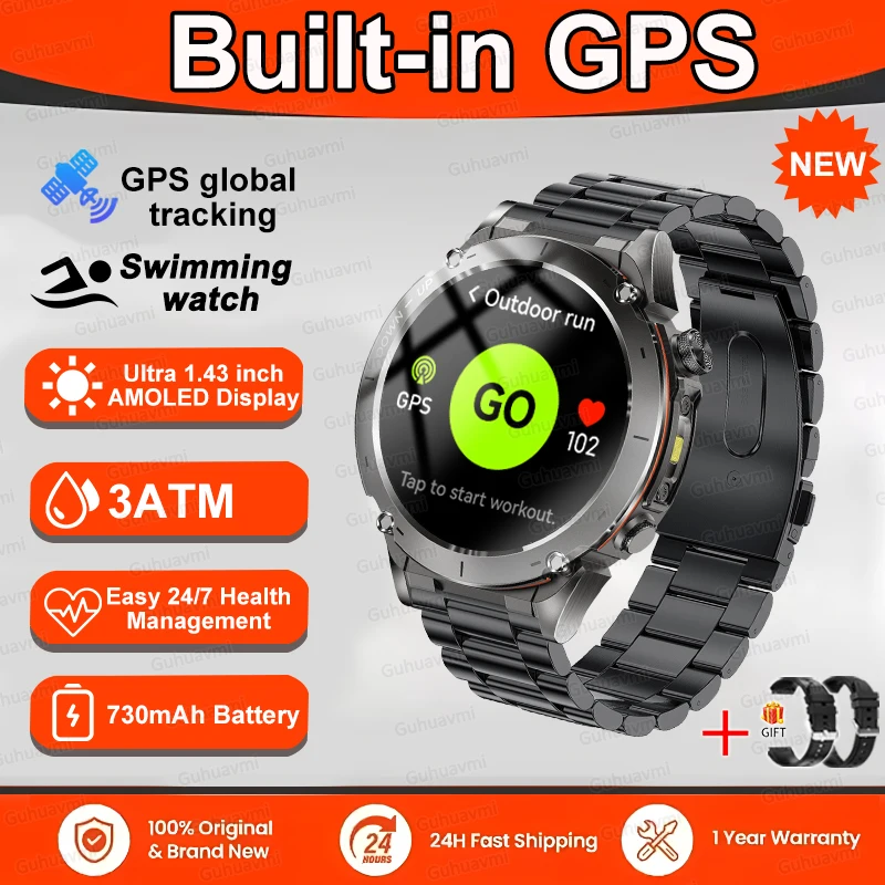 GUHUAVMI 2025 neue Original Premium GPS Smart Uhr Männer Ultra HD AMOLED Display 170 + Sport Modus BT Anruf Wasserdichte Smart armband Für Männer 4