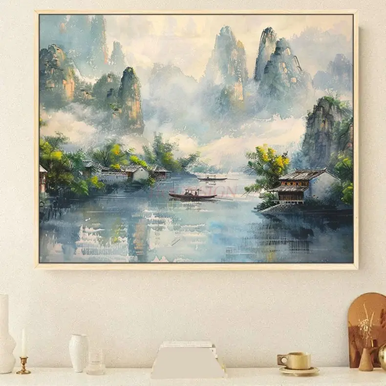 1set New Chinese style landscape digital oil painting DIY hand-painted acrylic oil paint coloring and filling