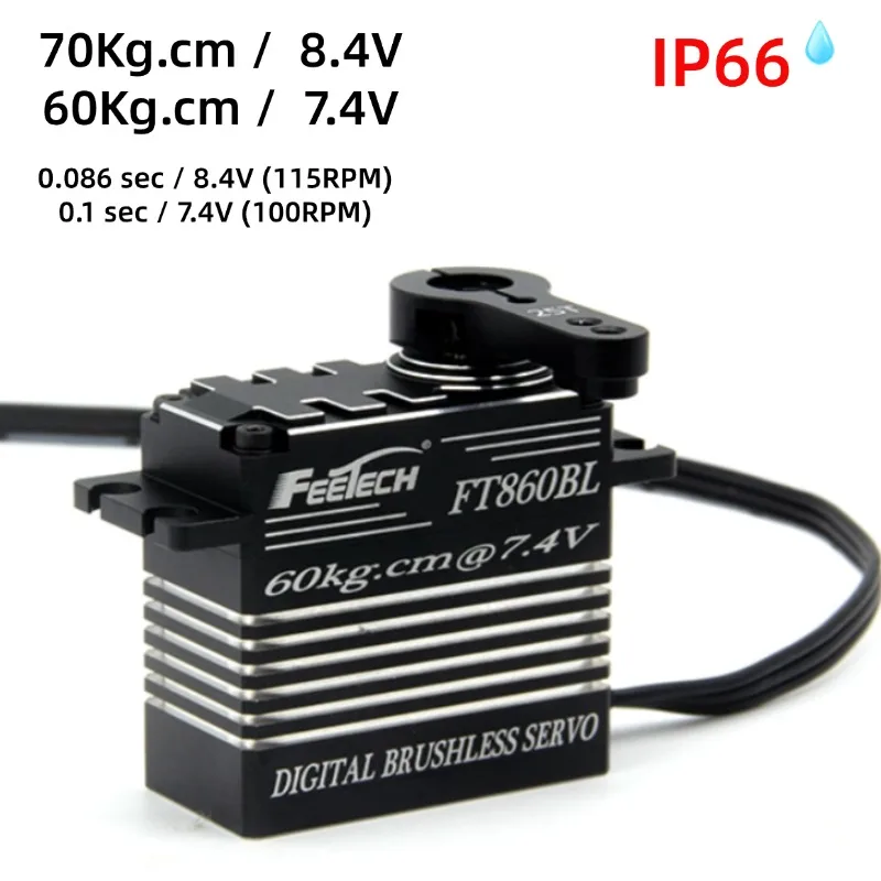 Feetech FT860BL 60KG Brushless RC Servo IP67 Waterproof 8.4V 0.09sec/60° Speed Aluminum CNC Case Programmable for 1/10 RC Models