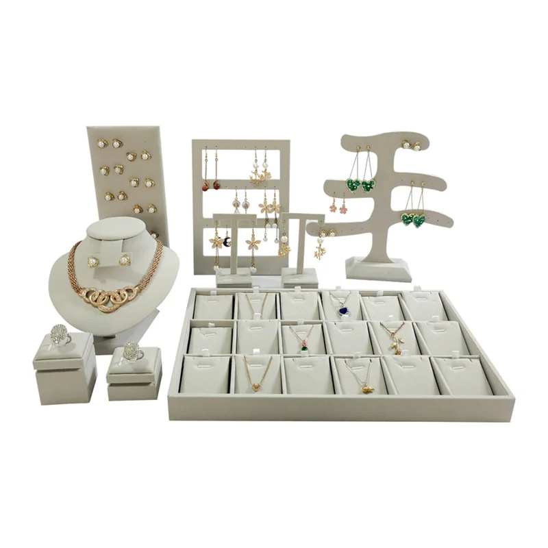 Grey Fabric Set Display Props Exhibitor Earring Ring Necklace Organizer Rack Portrait Neck Modle Window Counter Jewelry Display