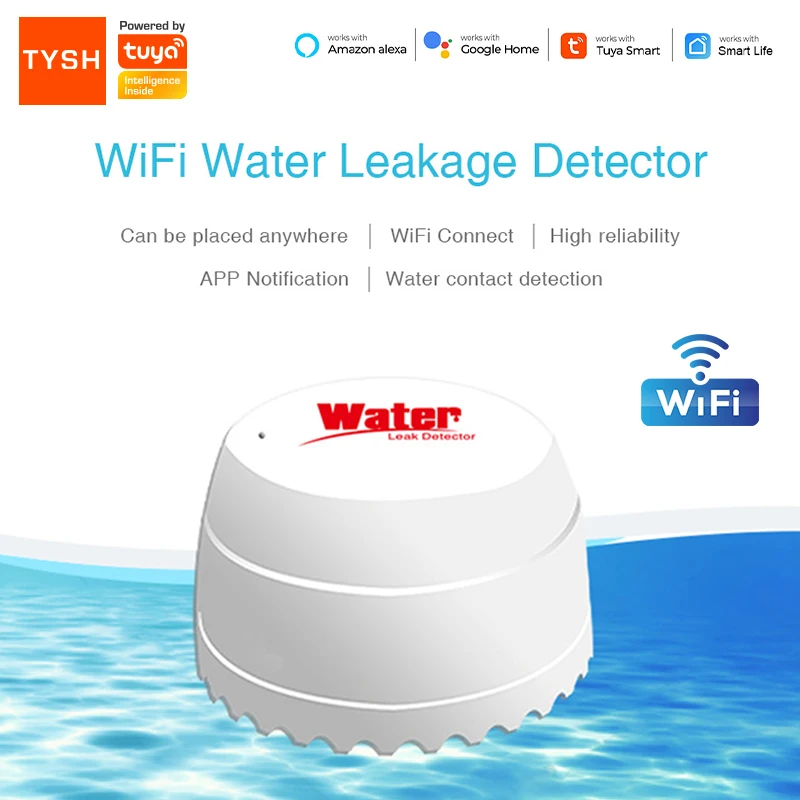 

TYSH Wifi Water Detector Leakage Sensor Alarm Leak Detector Sound Tuyasmart Smart Life APP Flood Alert Overflow Security