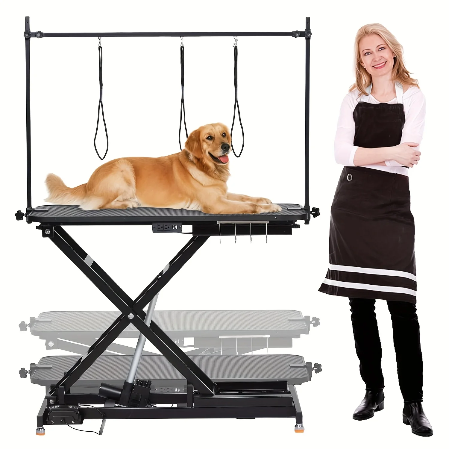 

49" Professional Home Pet Grooming Table, Holds 264 Lbs Pet Grooming Table, Height Adjustable Pet Grooming Table with Pet Grooming Arms, Non-Slip Tabletop, Tool Organizer, Black