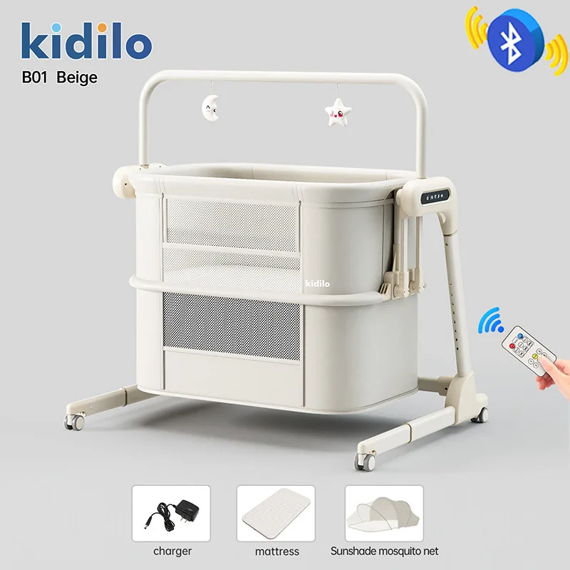 Kidilo Bluetooth Baby Crib Newborn Electric Infant Baby Bed Multifunctional Baby Rocking Bed