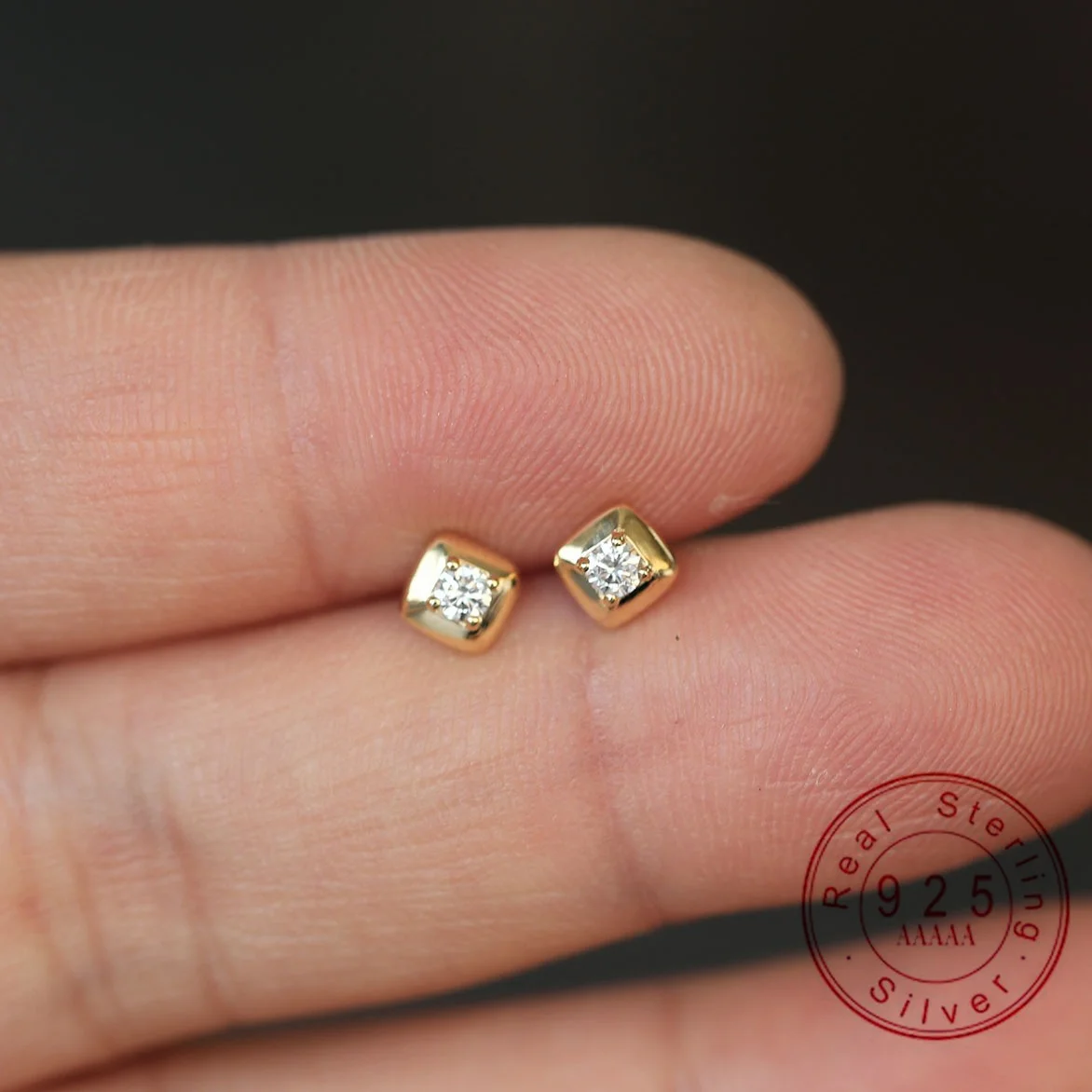 

925 Sterling Silver 18K Gold Plated Square CZ Screw Back Earrings for Women, Dainty Tiny Cartilage Stud Earrings Jewelry Gift