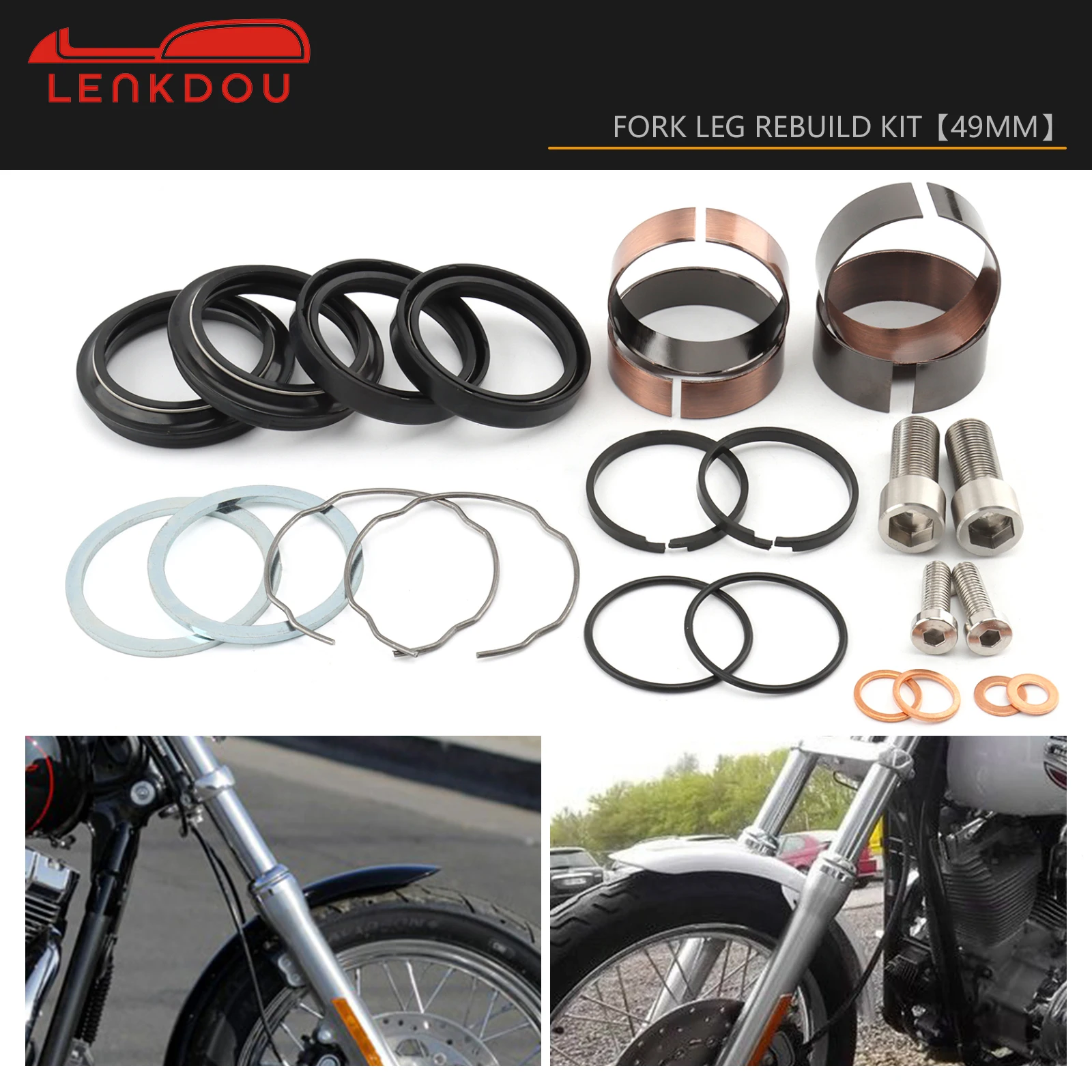 Motorcycle 49mm Black Front End Fork Leg Rebuild Kit For Harley Dyna Super Glide FXD Street Bob FXDB Low Rider FXDL 2006-2017