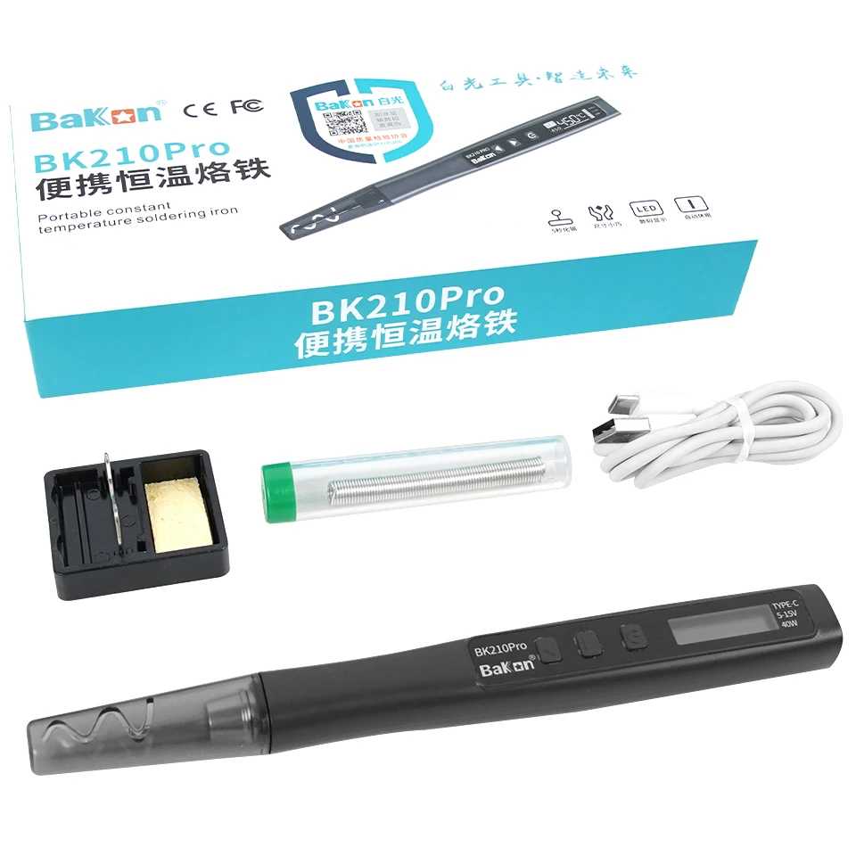 

Bakon BK210 PRO 40W Electric Soldering Iron with Digital Display PD/QC Fast Heating Portable PCB Repair C210 Soldering Kit