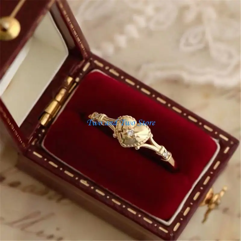 HX6F Women's Heart Design Gold Plued Rings Sturdy Lightweight Sixies 5 11